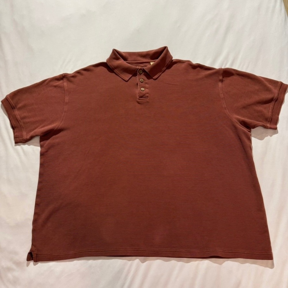 Caribbean‎ Polo Shirt Mens XL Brown Silk Cotton Ribbed Knit Short Sleeve Golf